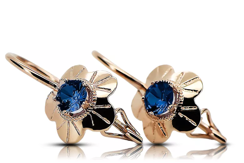 Des boucles d'oreilles Artisanat vintage Saphir Or rose 14 carats vintage d'origine vec028r